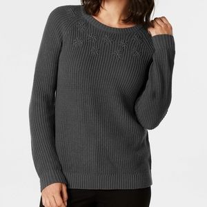 Karen Scott Embroidered Stud-Embellished Sweater